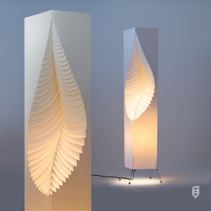 Leaf Floor Lamp 107 cm (3'6) On Wire Stand, Handmade in Prague, Modern Living Room Decor, Eco Friendly Packaging | Organic Resin Paper
