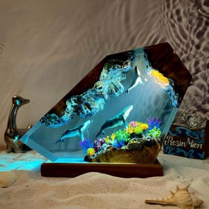 Humpback Whale Resin wood lamp,Epoxy and Wooden Night Light,Home Decoration,Ocean Resin Lamp,Birthday Gift,Gift for Mom,Father's day gift