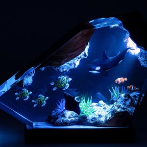 Orca Shark vs Turtles Resin lamp, Manta Ray Desk Lamp, Jellyfish Lamp - Unique Gift for him, home decor, Summer light, Back to school gift
