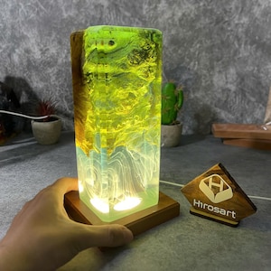Epoxy Resin Night Light, Unique color changing resin wood lamp, Wooden Night Lights, Epoxy Resin Wood Rustic Table Lamp, Rustic home decor