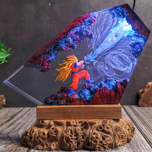 SK01 Handmade Resin Lamp – Glowing Hero Energy Blast Light – Unique Epoxy Art Night Light for Anime Decor or Geek Gift - anime resin lamp